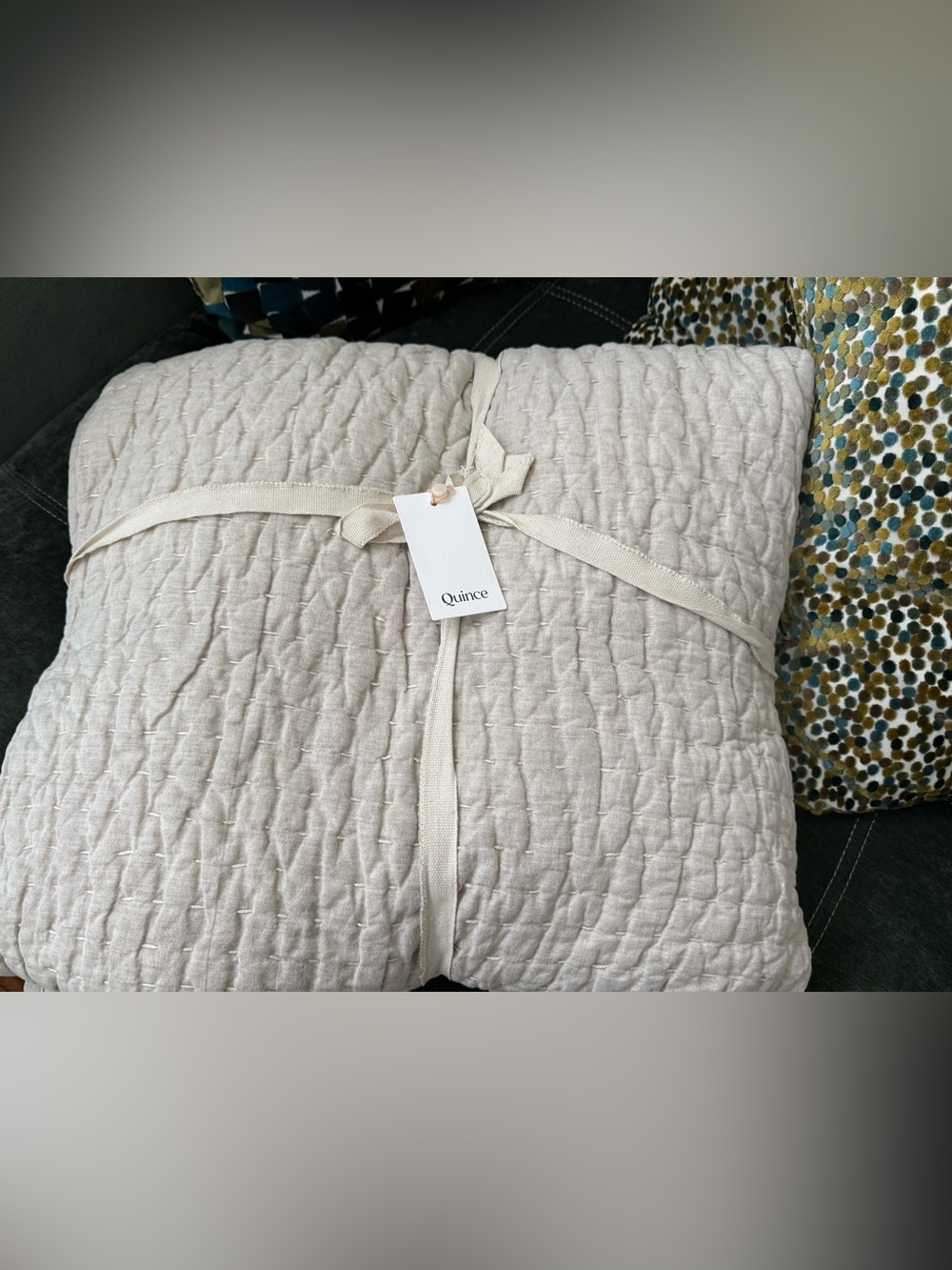 Quince TWIN European Linen Cotton Stitch Quilt Comforter Natural 68x86in  $139